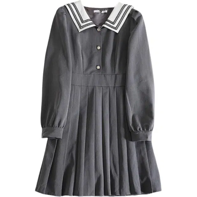 海獭 海獭减龄学院风翻领收腰显瘦连衣裙女小个子裙子制服 女款