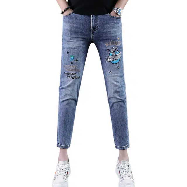 吉肯蒂 潮牌修身小脚舒适百搭休闲九分牛仔裤 男款