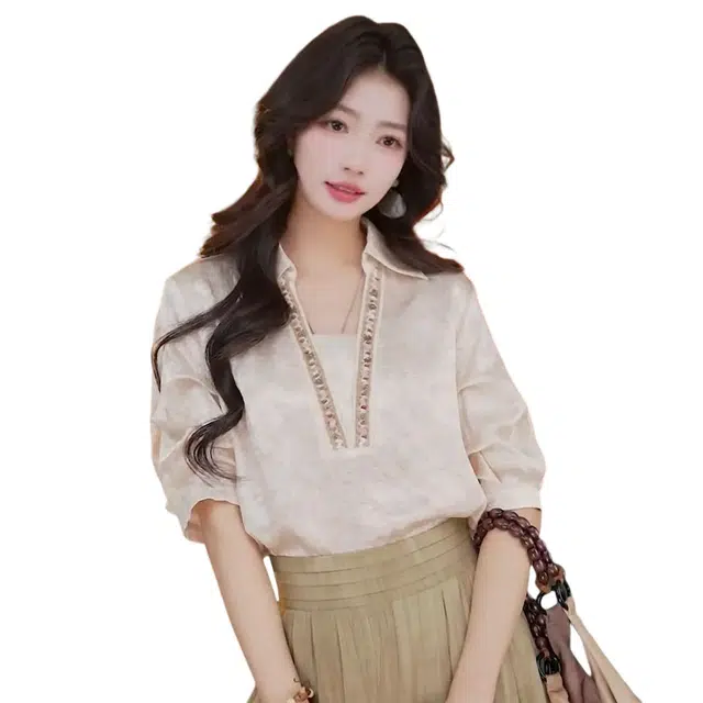 丝絮丝绸 法式复古设计感别致宽松休闲短袖衬衫 女款