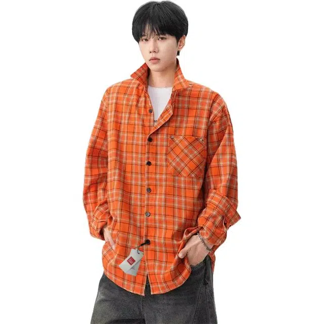 北极绒 美式格子外套男多巴胺潮流长袖氛围感衬衫 男款