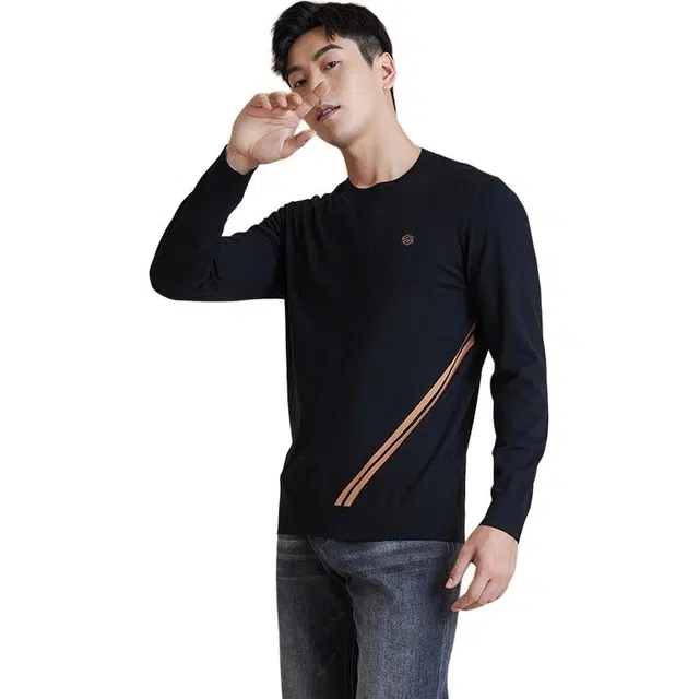 古鲨 时尚百搭柔软嵌色修身针织衫 男款