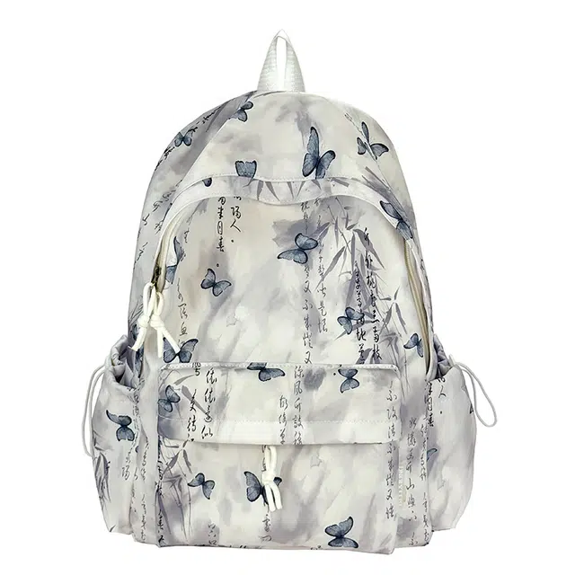 帕克熊 竹叶蝴蝶翩翩飞舞国风小清新学院风日常休闲百搭时尚学生上课轻盈背包 牛津布 双肩包 男女同款情侣款 多色