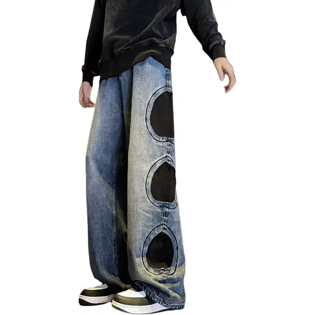 洞洞拐 美式个性设计感解构拼贴高街潮牌小众牛仔裤 男女同款