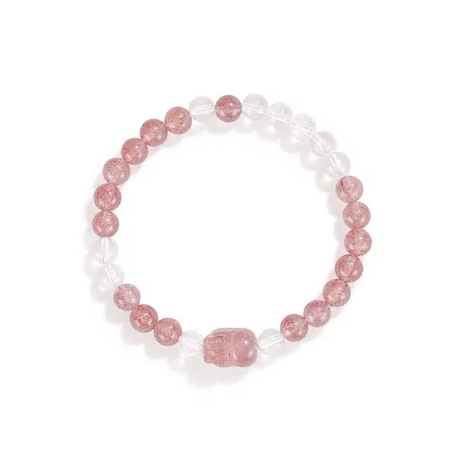 周百福 【招财小貔貅】八方来财吞金兽莓烦恼招正财旺桃花纳福转运珠 新中式国风百搭甜美手饰#好运 草莓晶 手串 男女同款情侣款