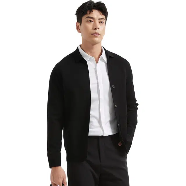 古鲨 老钱风开衫纯色时尚翻领外套针织衫 男款