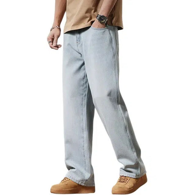 帝狼牛 美式纯色复古水洗宽松中腰休闲百搭直筒 牛仔裤 男女同款