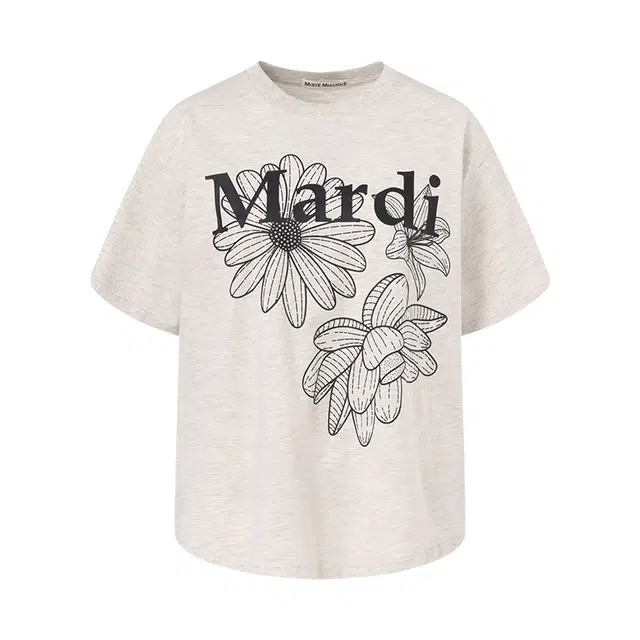 MARDI MERCREDI TSHIRT TRIPLE FLOWER_OATMEAL BLACK SS25T