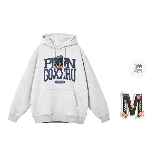 棉购 春秋基础款美式复古字母印花上衣学生高街时尚潮流卡通人物休闲百搭外套长袖卫衣 男女同款