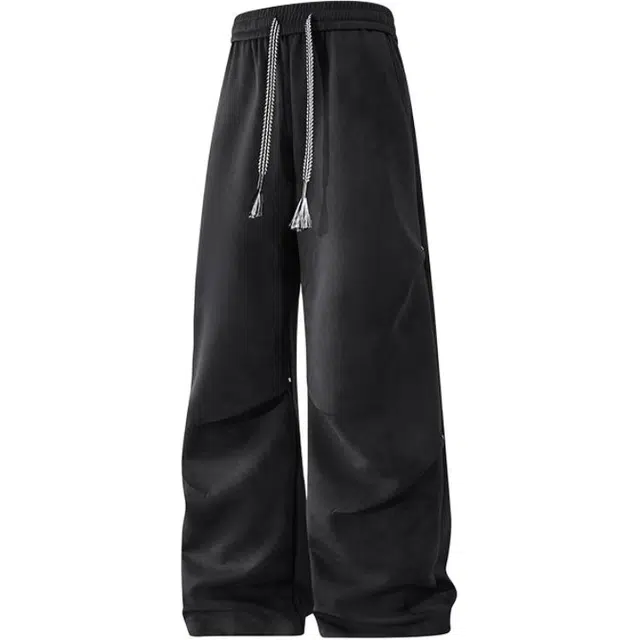 海底小纵队 高街潮牌褶皱设计感阔腿裤美式复古直筒卫裤时尚铆钉宽松垂感舒适大码伞兵显瘦显高休闲裤 男女同款