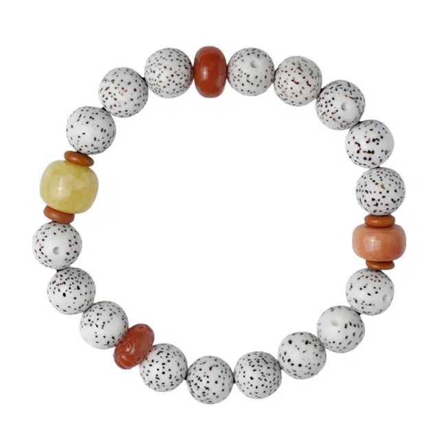 宣华意 【珍藏级】新中式时尚精致高瓷顺白原籽文玩佛珠#好运 星月菩提 手串 男女同款情侣款