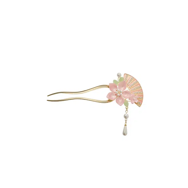 大唐国鼎 桃夭扇新中式简约时尚小众设计国潮宫廷风精致纹理招财纳福旺事业学业财运 好运 合金 发簪 女款