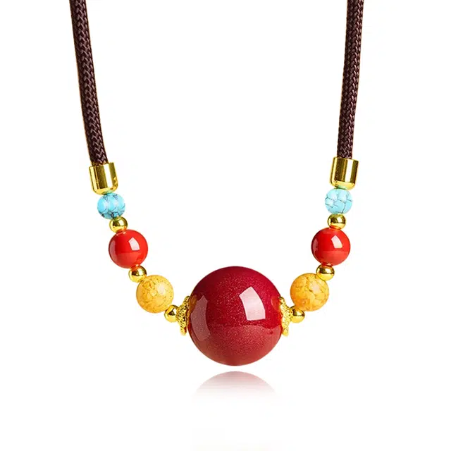 谧月珠宝 日日顺心新中式国风转运本命年通勤时尚百搭简约小众设计轻奢风好运 朱砂 项链 男女同款情侣款