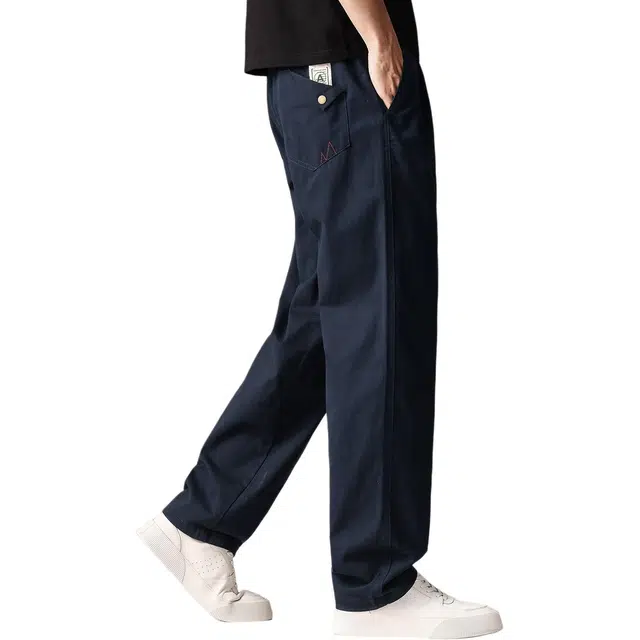 贵色 夏季 纯色简约美式复古风直筒休闲裤男士户外出行经典舒适修身拼接抽绳立体剪裁设计垂感阔腿工装裤 百搭 男女同款