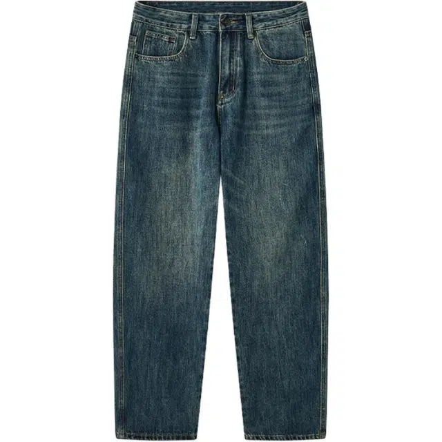 希越 直筒宽松美式高街复古水洗大码阔腿牛仔裤 男款