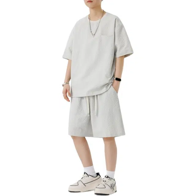 顶峰保罗 无性别主义纯色简约短袖体恤短裤帅气搭配亲肤舒适高级感宽松休闲运动套装 男女同款