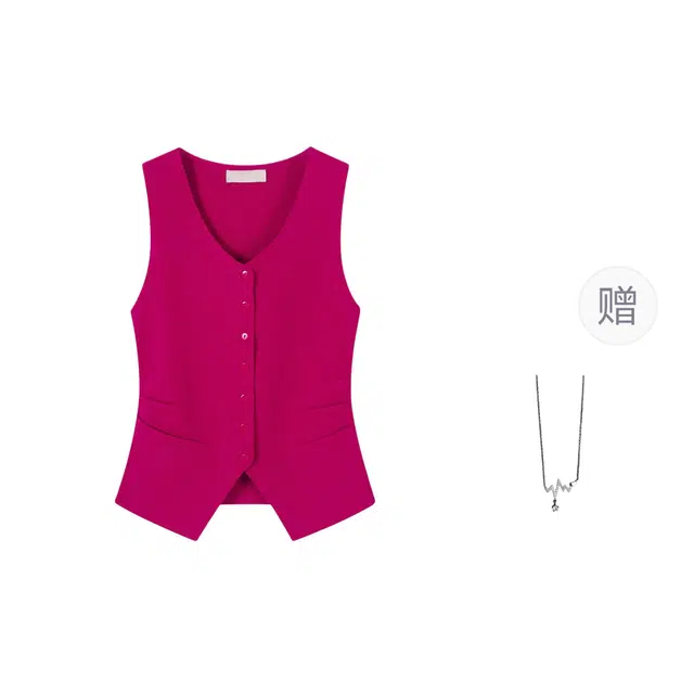 识恩 法式别致火龙果红无袖上衣女夏日绝美掐腰针织小衫背心 女款
