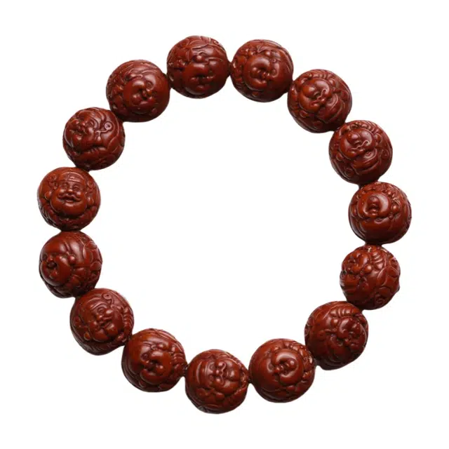 宣华意 新中式时尚高端 招财鼠雕刻财富一生核雕财神弥勒佛珠 好运 紫金鼠 手串 男女同款情侣款