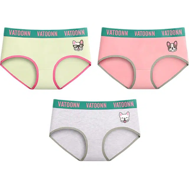 花佃品色 可爱卡通宠物狗印花三角内裤 女款