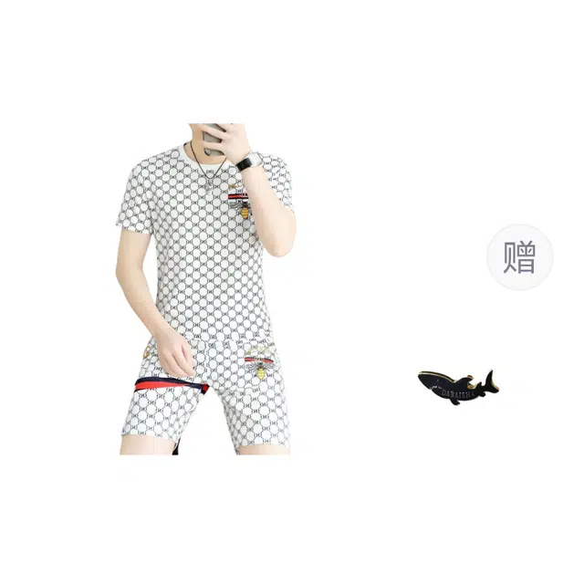 大白鲨 冰丝速干潮牌短袖短裤休闲运动套装 男女同款