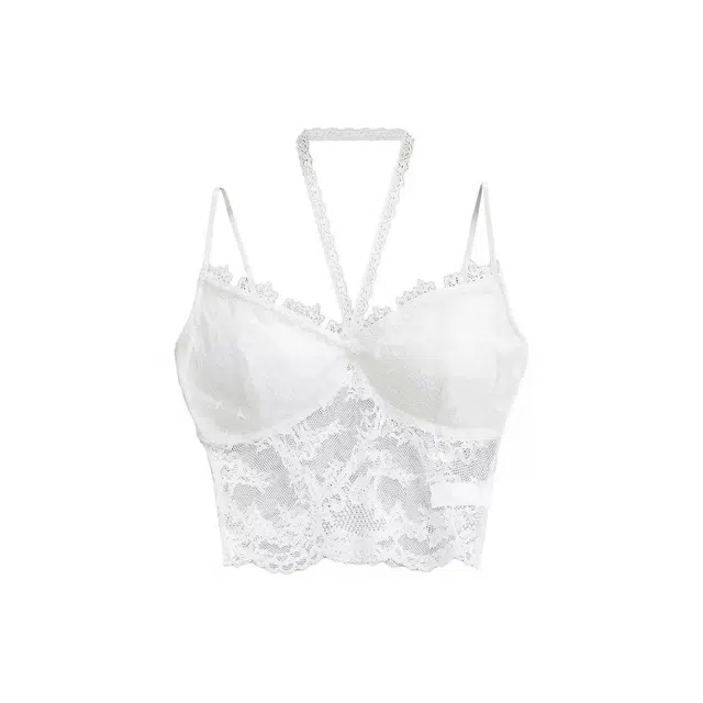 木清清 性感舒适蕾丝带胸垫花边镂空设计感纯欲上衣背心 女款