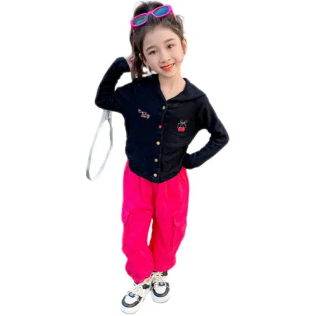 比比我休闲运动套装  女童春秋季连帽工装裤大童潮牌小孩衣服 小女孩短袖洋气时髦 舒适帅气轻便