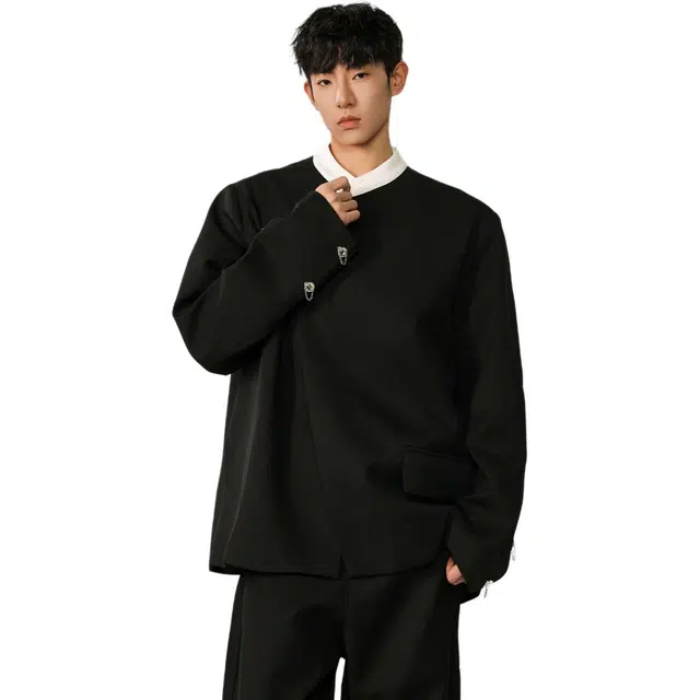 袋鼠 新中式撞色金属搭扣大码西服国风设计感潮牌休闲唐装外套西装 男女同款