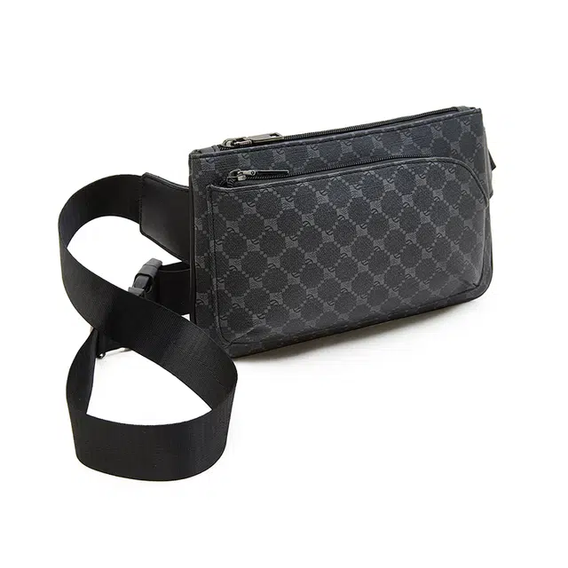 老人头 时尚百搭轻便 合成革 胸包 男款 花纹黑/灰色