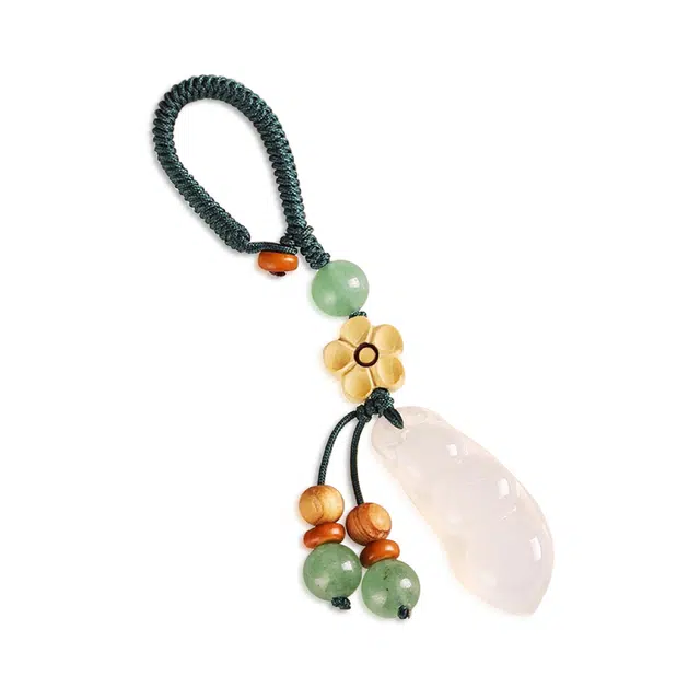 谧月珠宝 小清新国潮新中式转运出入平安一路顺风高级感小众轻奢通勤日常百搭轻奢风好运 东陵玉 钥匙扣 男女同款情侣款