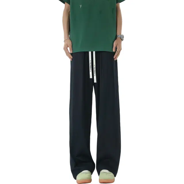 图兰朵 美式高街简约潮牌纯色百搭直筒长裤子宽松男生垂坠感高级感薄款高腰裤拖地裤无性别主义休闲裤 男女同款