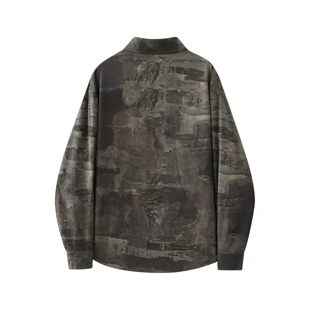 木林森 美式复古高街潮牌印花款潮流设计感翻领休闲时尚百搭长袖日常通勤上衣衬衫 男女同款