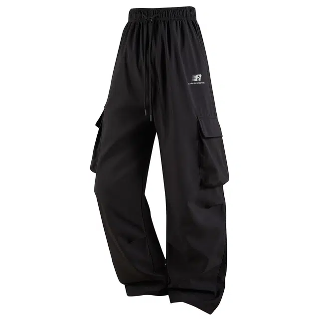 加菲猫家族 美式山系复古潮牌基础款纯色高街简约百搭字母印花无性别主义垂感轻薄机能户外登山通勤运动系带工装裤 男女同款