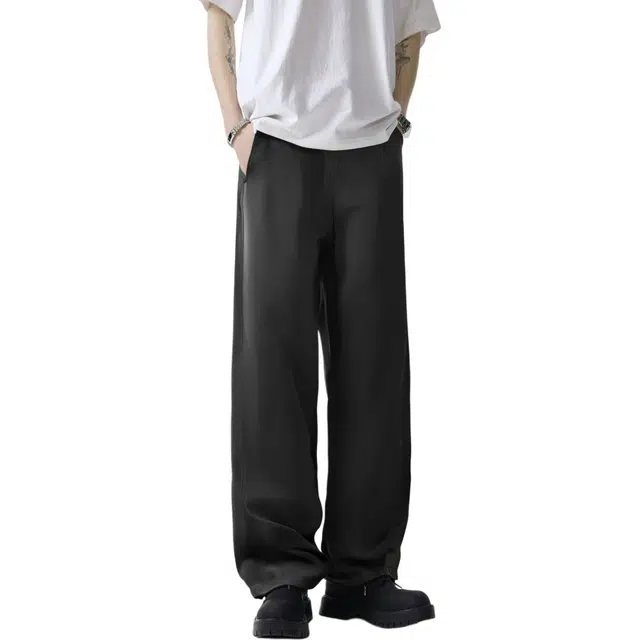 图兰朵 美式高腰简约百搭直筒长裤子宽松垂坠感高级感薄款拖地裤无性别主义西装裤 男女同款