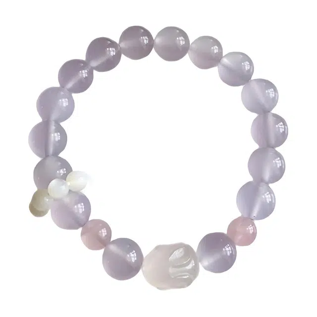 陌阡雪 【芋泥冻冻兔】可爱甜 转运纳福 招桃花招正缘 小众轻奢时尚小清新日常百搭通勤约会#好运 玉髓 手串 女款