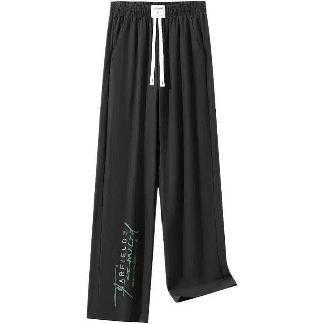 加菲猫家族 美式复古手绘字母印花高街风简约基础款潮流百搭户外运动透气速干日常通勤亲肤舒适宽松系带垂感显高直筒凉感休闲裤 男女同款