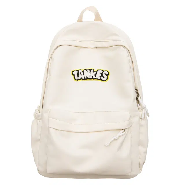 南潇湘 高颜值时尚复古休闲简约百搭个性潮酷学院风学生通勤大容量轻便书包 尼龙 双肩包 男女同款情侣款 乳白色/黑色/红色/黄色