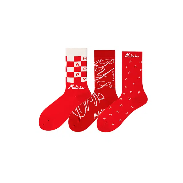 木林森 圣诞元素衍生设计吸汗透气运动训练袜潮流时尚百搭经典干爽舒适中筒袜 男女同款