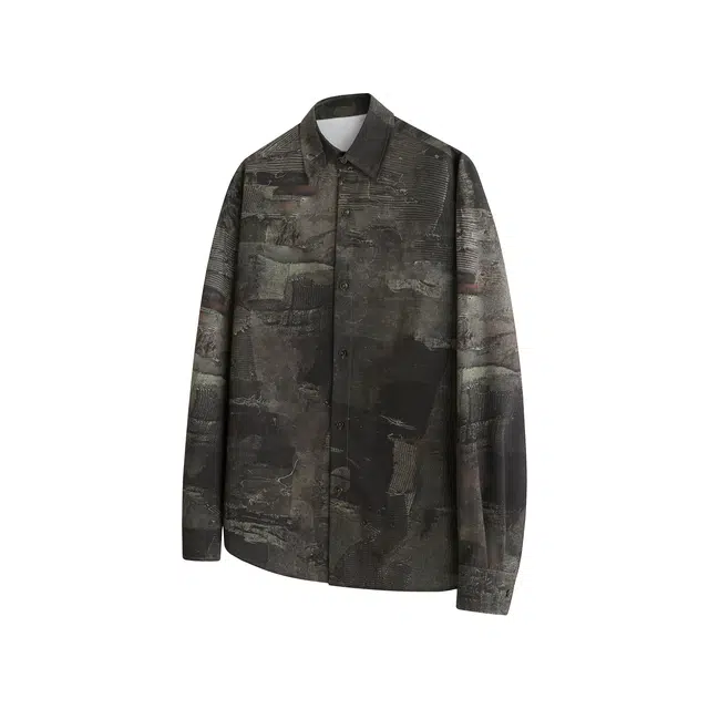 木林森 美式复古高街潮牌印花款潮流设计感翻领休闲时尚百搭长袖日常通勤上衣衬衫 男女同款