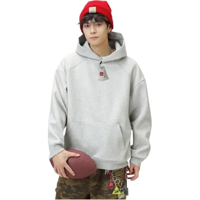 北极绒 男秋季款基础纯色廓形帽衫质感潮牌宽松卫衣 男款