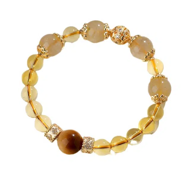 陌阡雪 【金珀流萤】招财进宝 财源滚滚 八方来财 新中式轻奢气质高级感 小众设计日常百搭转运纳福#好运天然 黄水晶 手串 女款