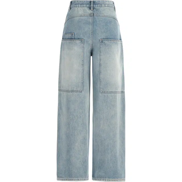 玫丝朵 美式复古潮流百搭流行高腰宽松直筒大口袋个性设计弯刀阔腿舒适牛仔裤 女款