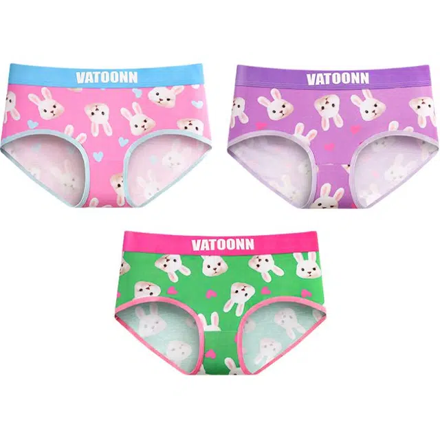 花佃品色 可爱卡通兔子印花中腰收腹三角内裤 女款