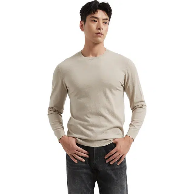 古鲨 可机洗米色商务时尚柔软简约打底衫针织衫 男款