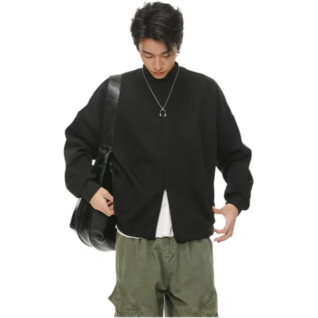 北极绒 美式复古半高领无帽子设计感半拉链长袖卫衣 男款