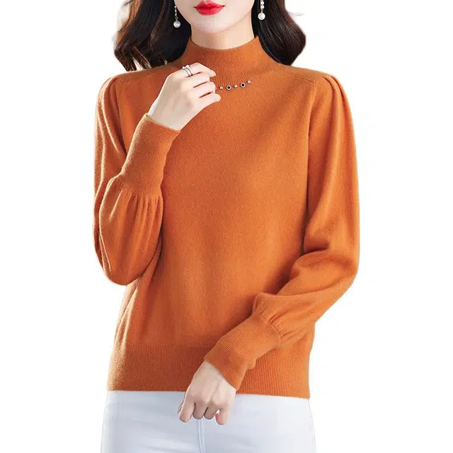 恒源祥 气质优雅修身减龄半高领纯色长袖羊毛针织衫 女款