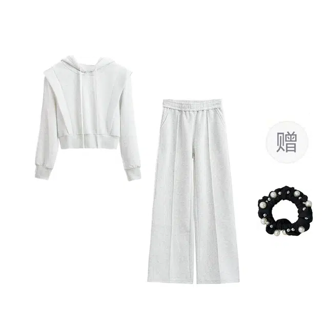 雾闪闪 时尚卫衣套装女小个子连帽外套阔腿裤简约两件套休闲套装 女款