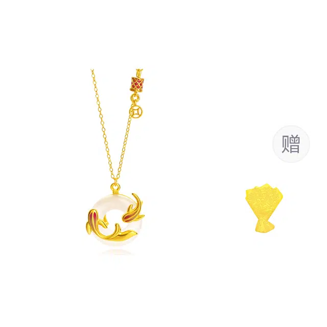 【双鲤送福】 金六福吉祥 新中式锦鲤平安扣 福气满满本命年 小众精致显白高级感万事顺遂古风轻奢锁骨链可调节#好运天然 玉髓 项链 女款