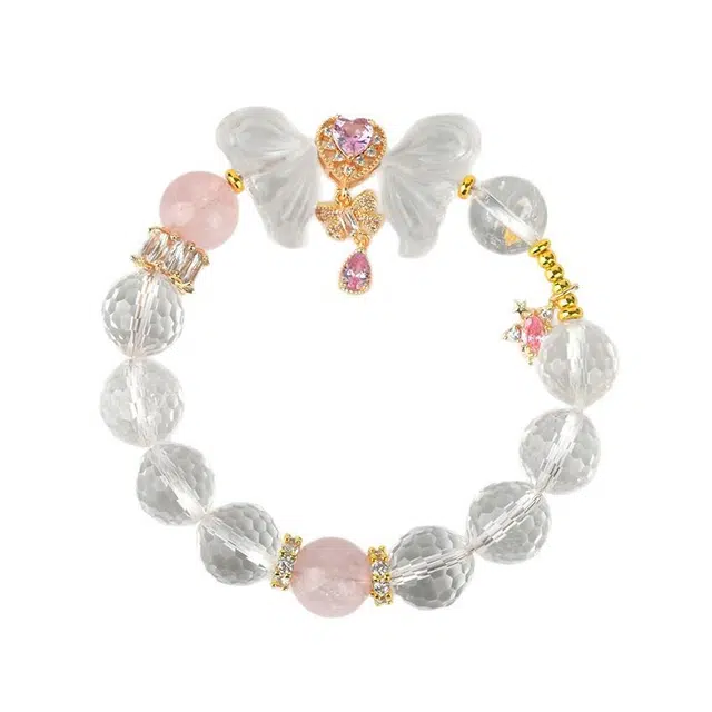 茂琼 甜美 可爱 刻面蝴蝶翅膀马粉时尚设计高级感饰品百搭#好运 白水晶 手串 女款