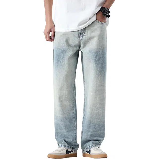 帝狼牛 复古简约宽松百搭休闲舒适柔软直筒牛仔裤 男女同款