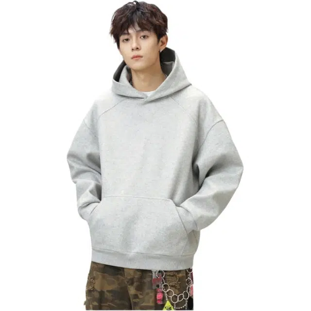 北极绒 男秋季款基础纯色廓形帽衫质感潮牌宽松卫衣 男款