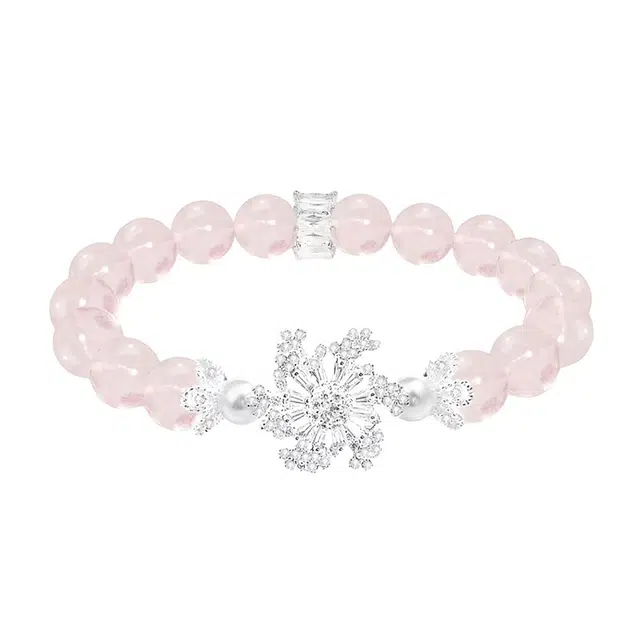 陌阡雪 【粉漾甜心 招桃花】时来运转 甜美梦幻蜜桃粉雪花转运珠手饰 招财旺人缘爱情美满 时来运转 #好运天然 粉水晶 手串 女款